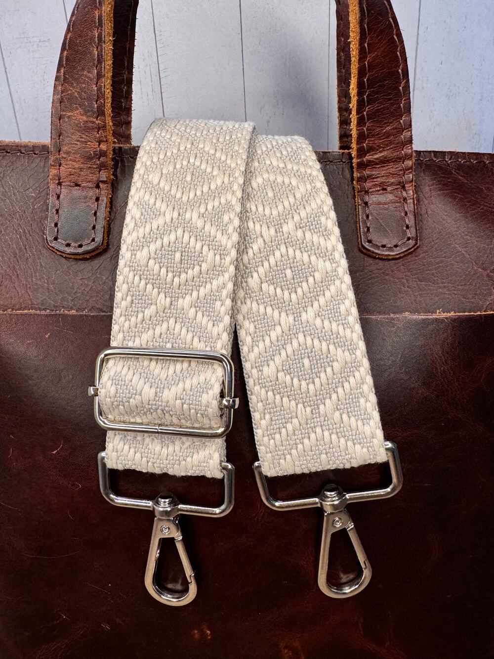 Gray White Purse Strap Wide Striped Bag Strap Boho Crossbody Purse Strap